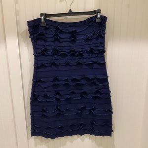 Strapless navy blue ruffle dress